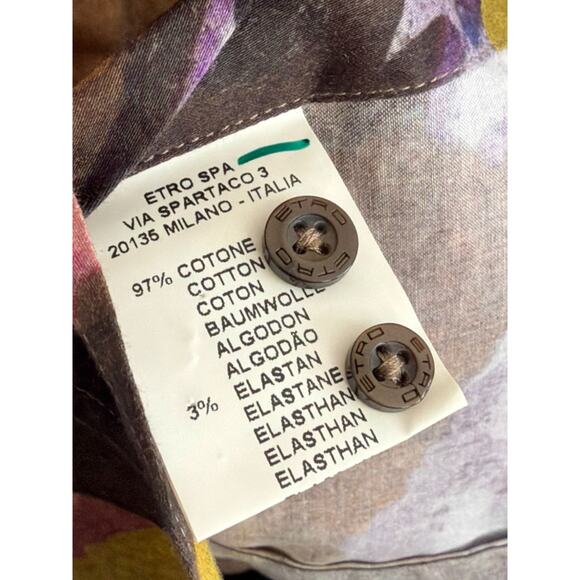 Etro Shirt Floral Print Cotton Stretch Size 46 Large Long Sleeve Button Up - Picture 6 of 6